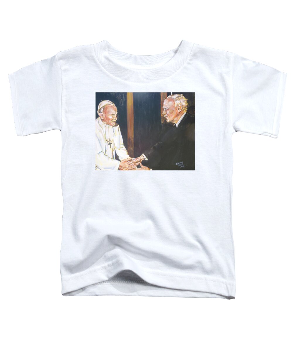 Walker Percy Toddler T-Shirt featuring the painting Walker Percy and John Paul II by Bryan Bustard