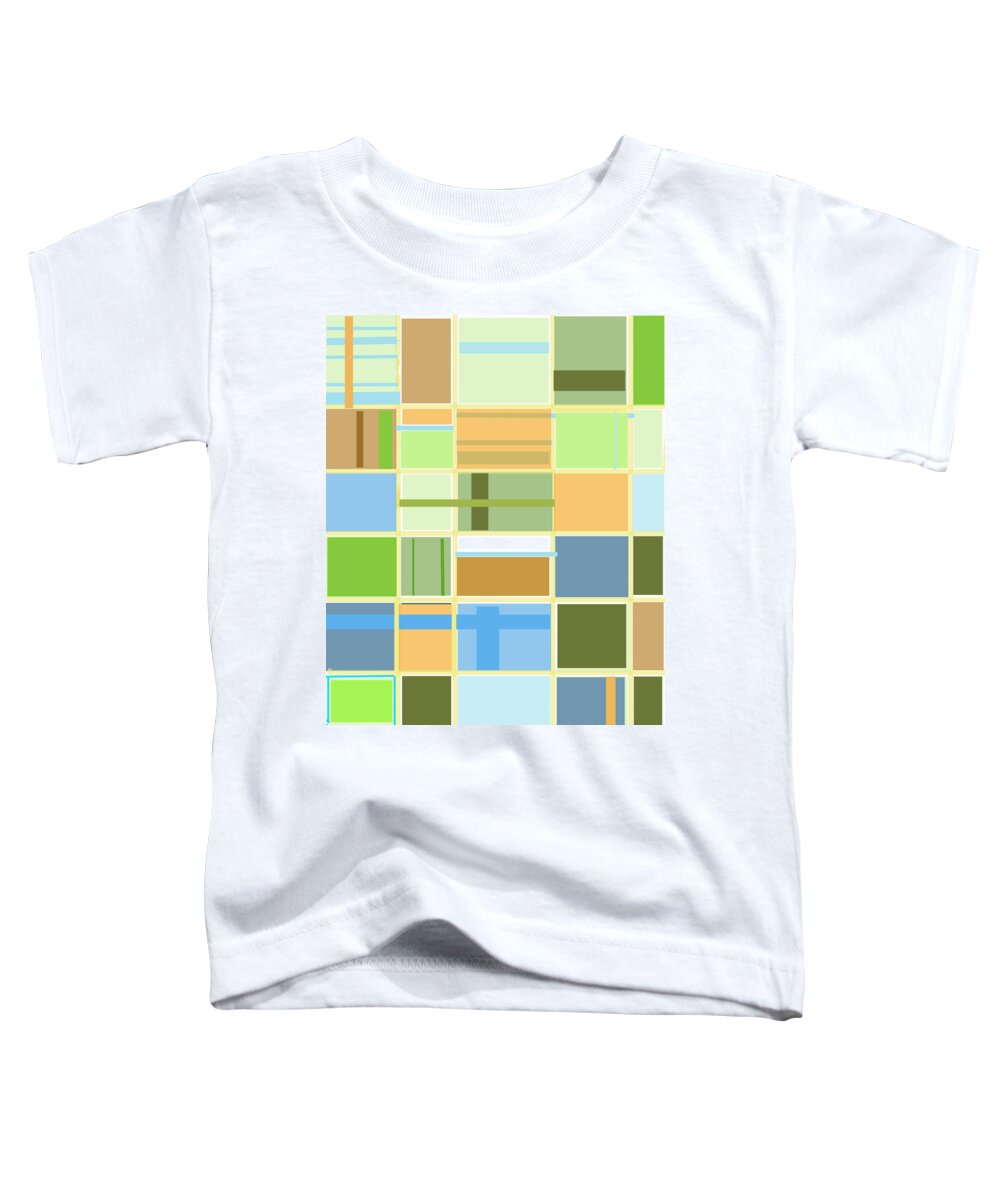 Patterns Abstract Blues Greens Squares Toddler T-Shirt featuring the digital art We Are Connected by Suzanne Udell Levinger