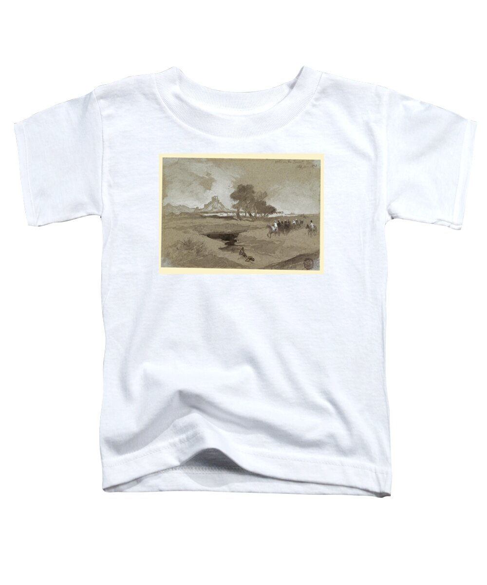 Thomas Moran Toddler T-Shirt featuring the drawing Waterhole in the Desert, Utah, 1873 by Thomas Moran