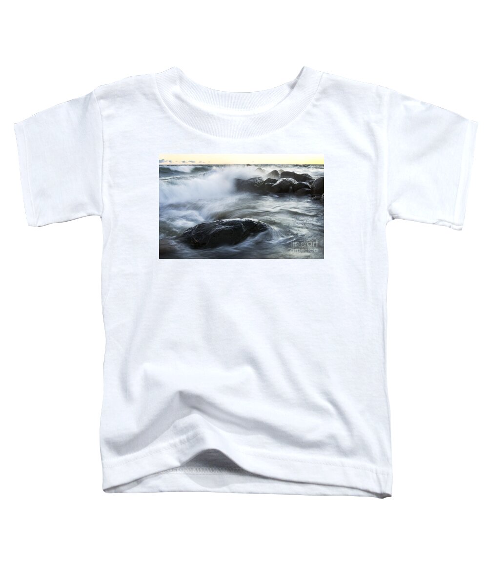 Wave Toddler T-Shirt featuring the photograph Wave Crashes Rocks 7833 by Steve Somerville