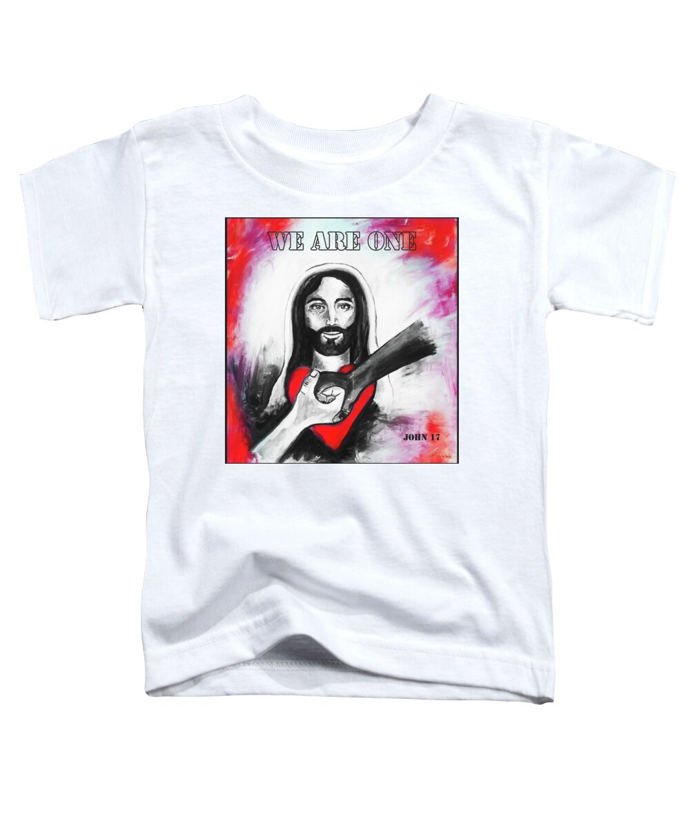 Jennifer Page Toddler T-Shirt featuring the painting We Are One John 17 by Jennifer Page
