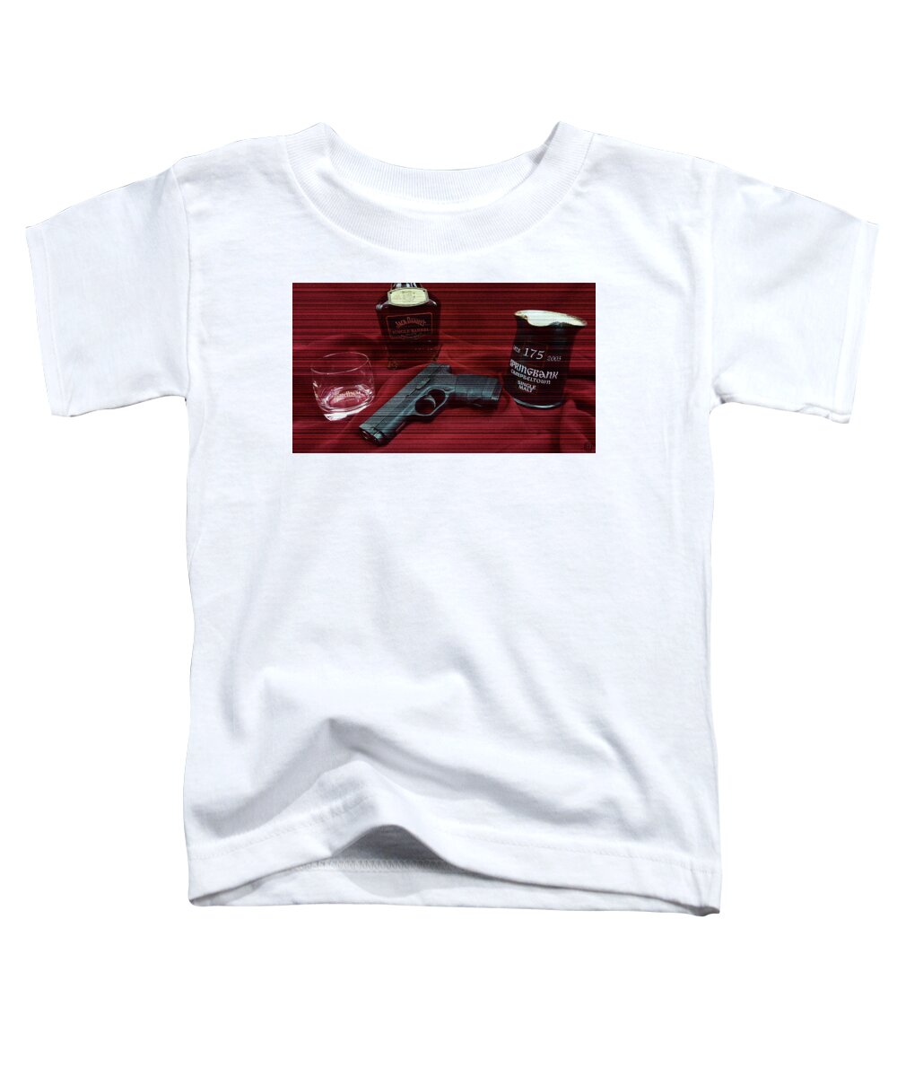 Whisky Toddler T-Shirt featuring the digital art Whiskey And Guns by Jorge Estrada