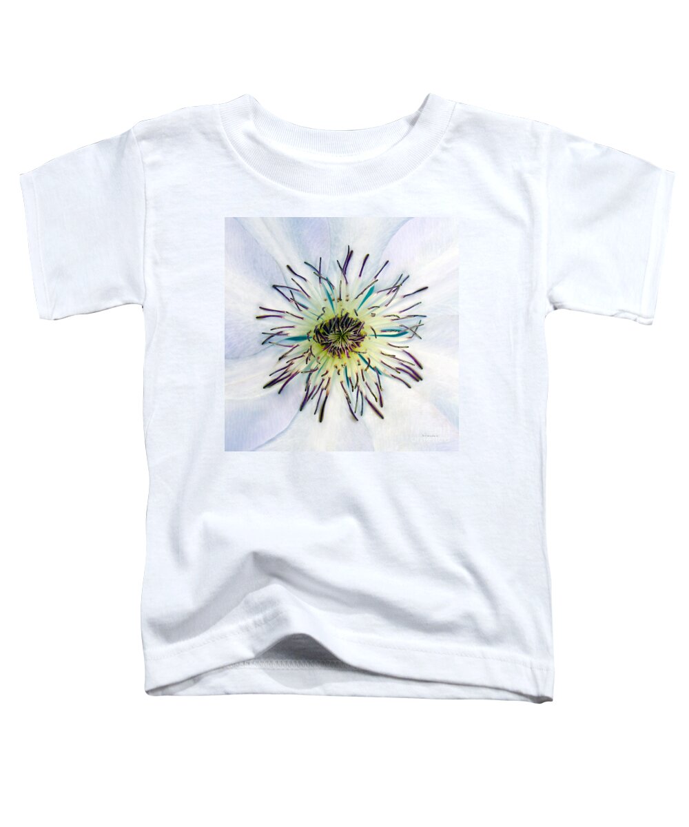 4922a Toddler T-Shirt featuring the photograph White Expressive Clematis Flower Macro Photo 4922 by Ricardos Creations