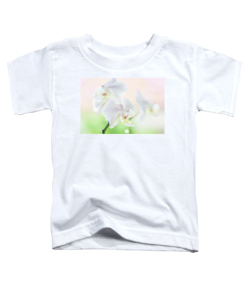 Jenny Rainbow Fine Art Photography Toddler T-Shirt featuring the photograph White Orchid Macro 21. Series Elegance by Jenny Rainbow