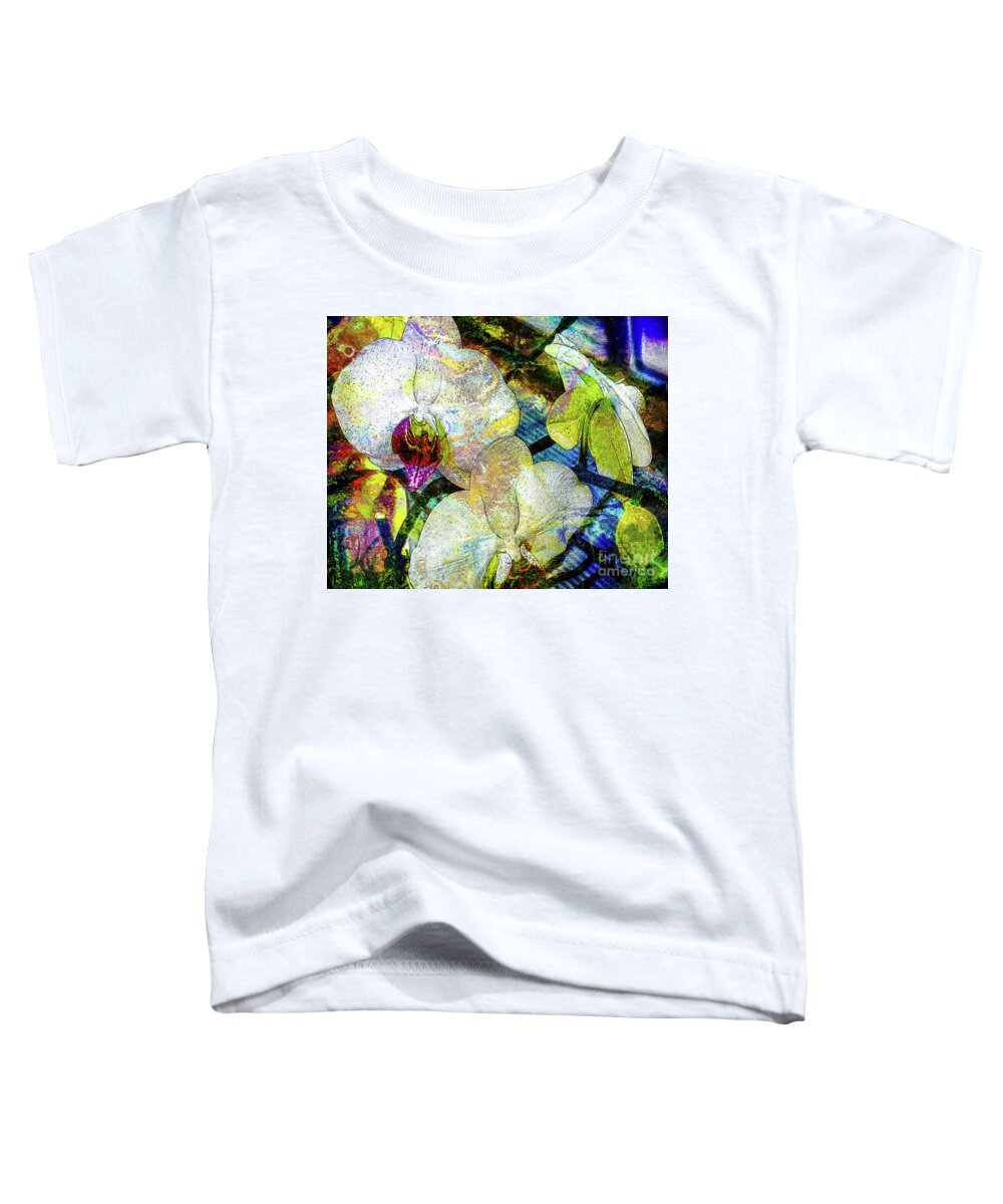 Floral Toddler T-Shirt featuring the photograph White orchids on blue by Deb Nakano