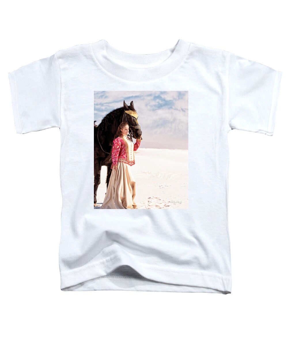 White Sands Toddler T-Shirt featuring the photograph White Sands Horse and Rider #2a by Walter Herrit