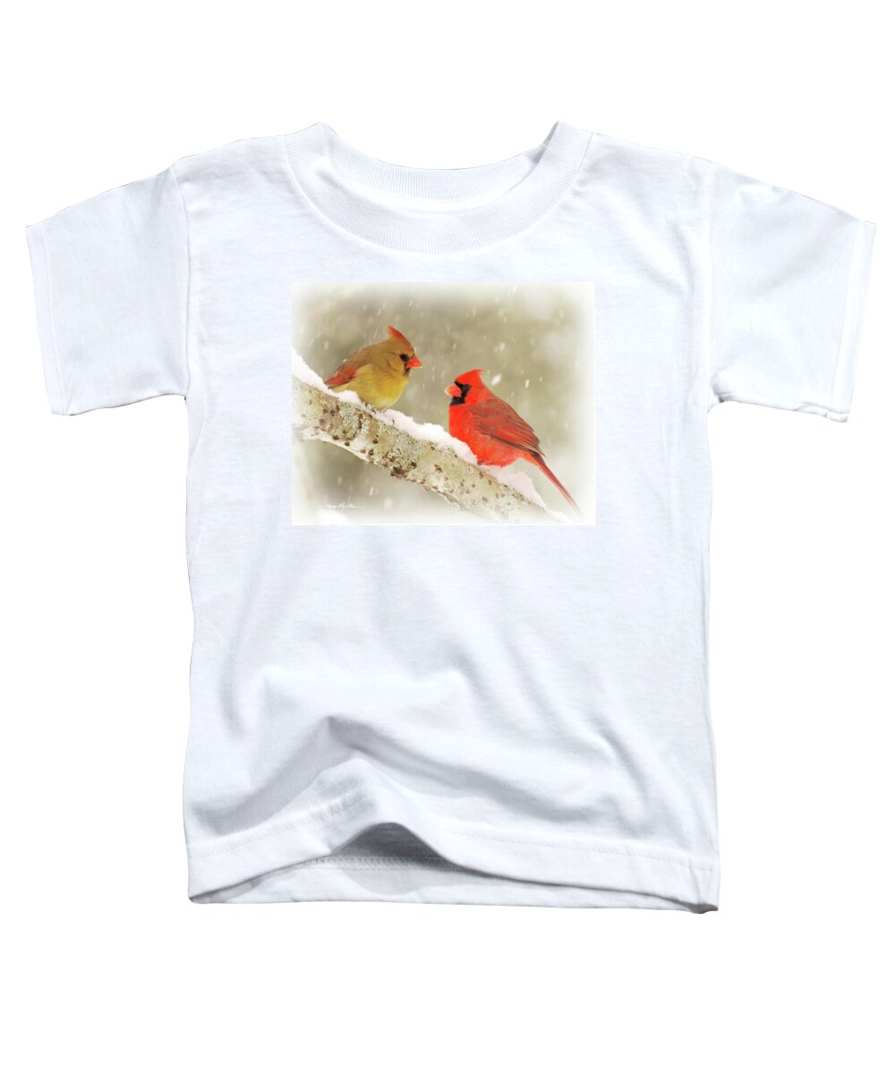 Birds Toddler T-Shirt featuring the photograph Winter Cardinals by Harry Moulton