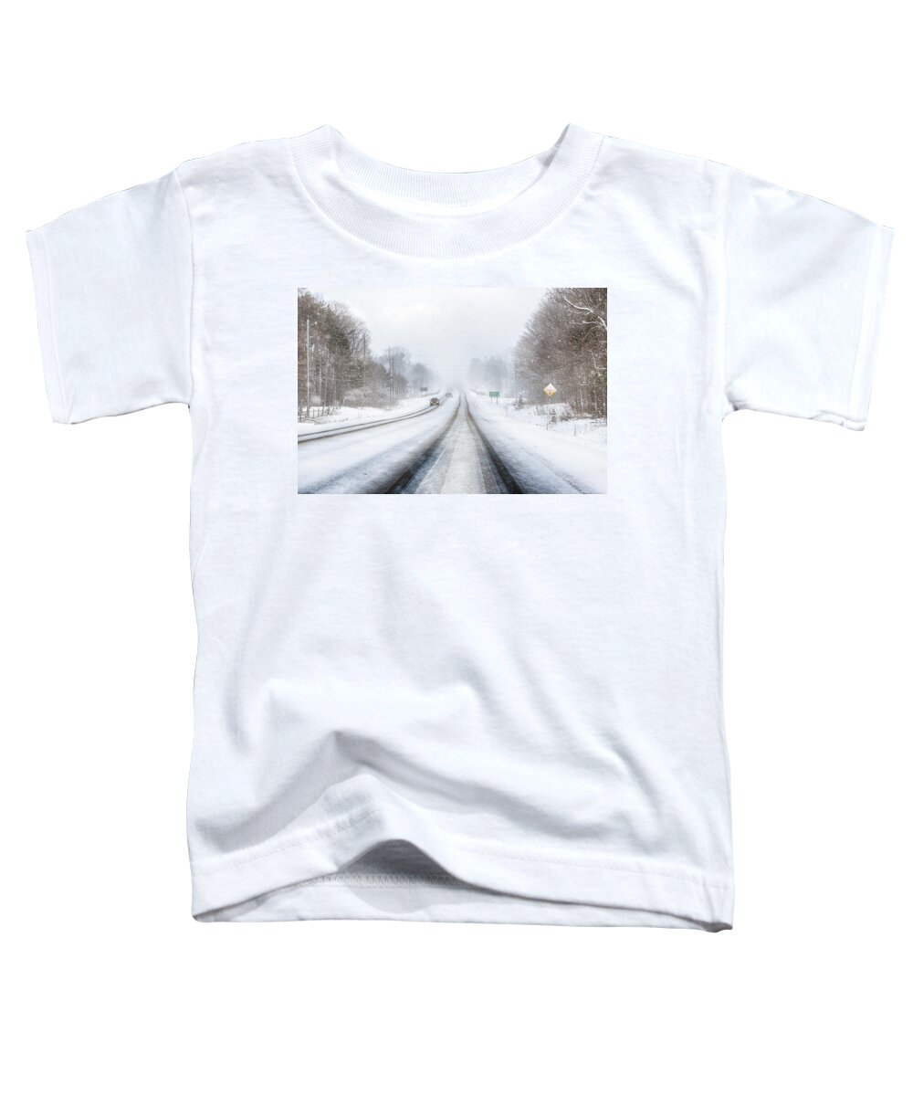 Winter Toddler T-Shirt featuring the photograph Winter driving in Canada by Tatiana Travelways