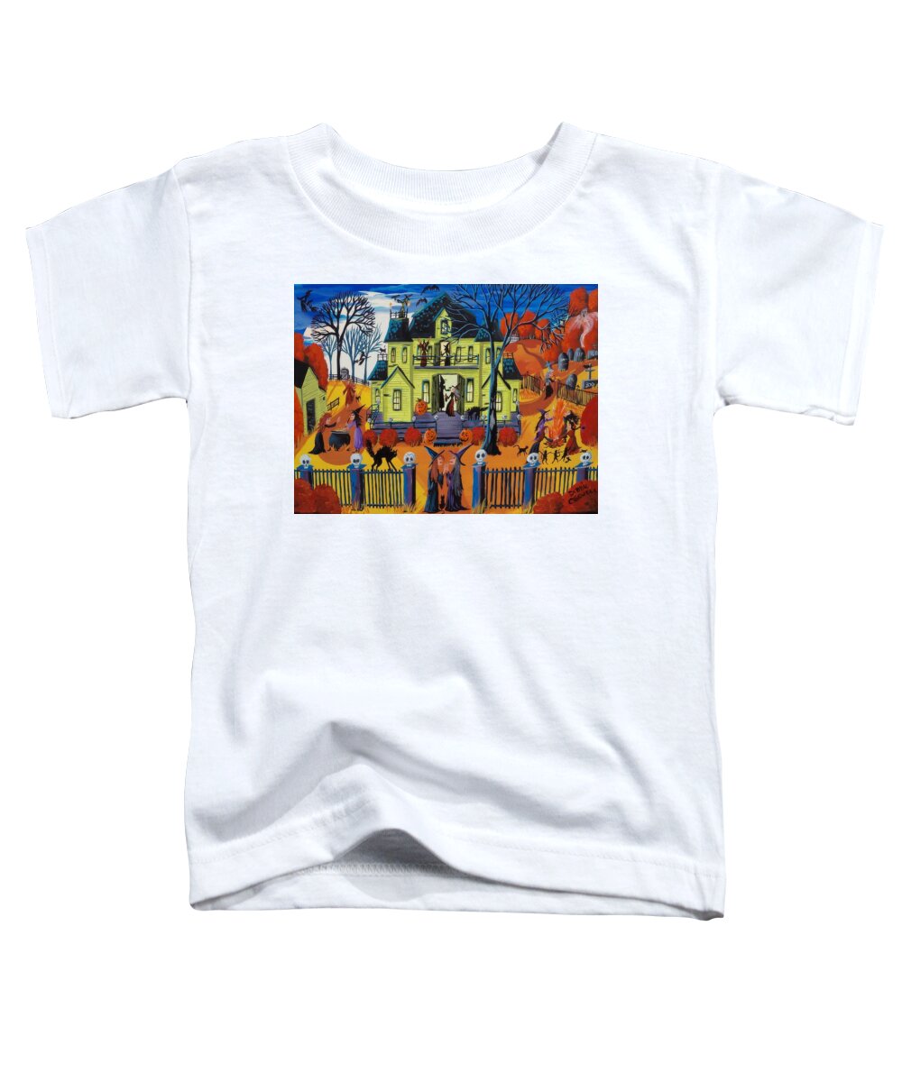 Halloween Toddler T-Shirt featuring the painting Witch Haven - house of witches by Debbie Criswell
