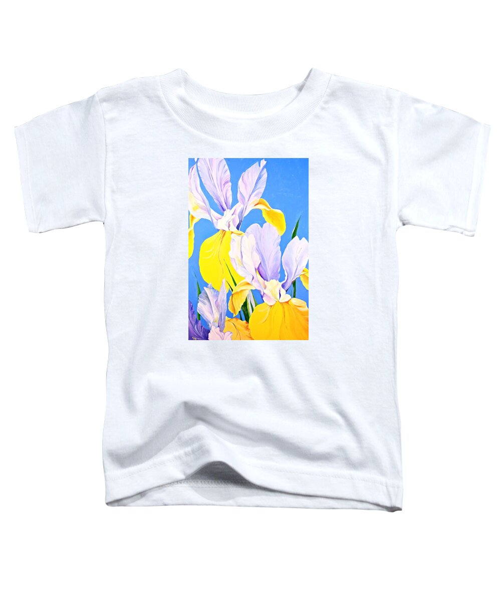 Acrylic Painting Toddler T-Shirt featuring the painting Yellow Irises-Posthumously presented paintings of Sachi Spohn by Cliff Spohn