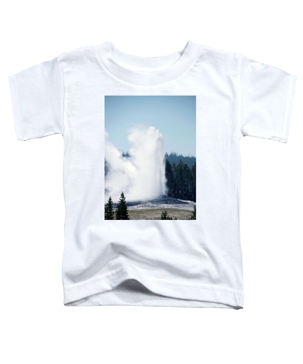 Old Faithful Toddler T-Shirt featuring the photograph Yellowstone Park A View Of Old Faithful Vertical by Thomas Woolworth