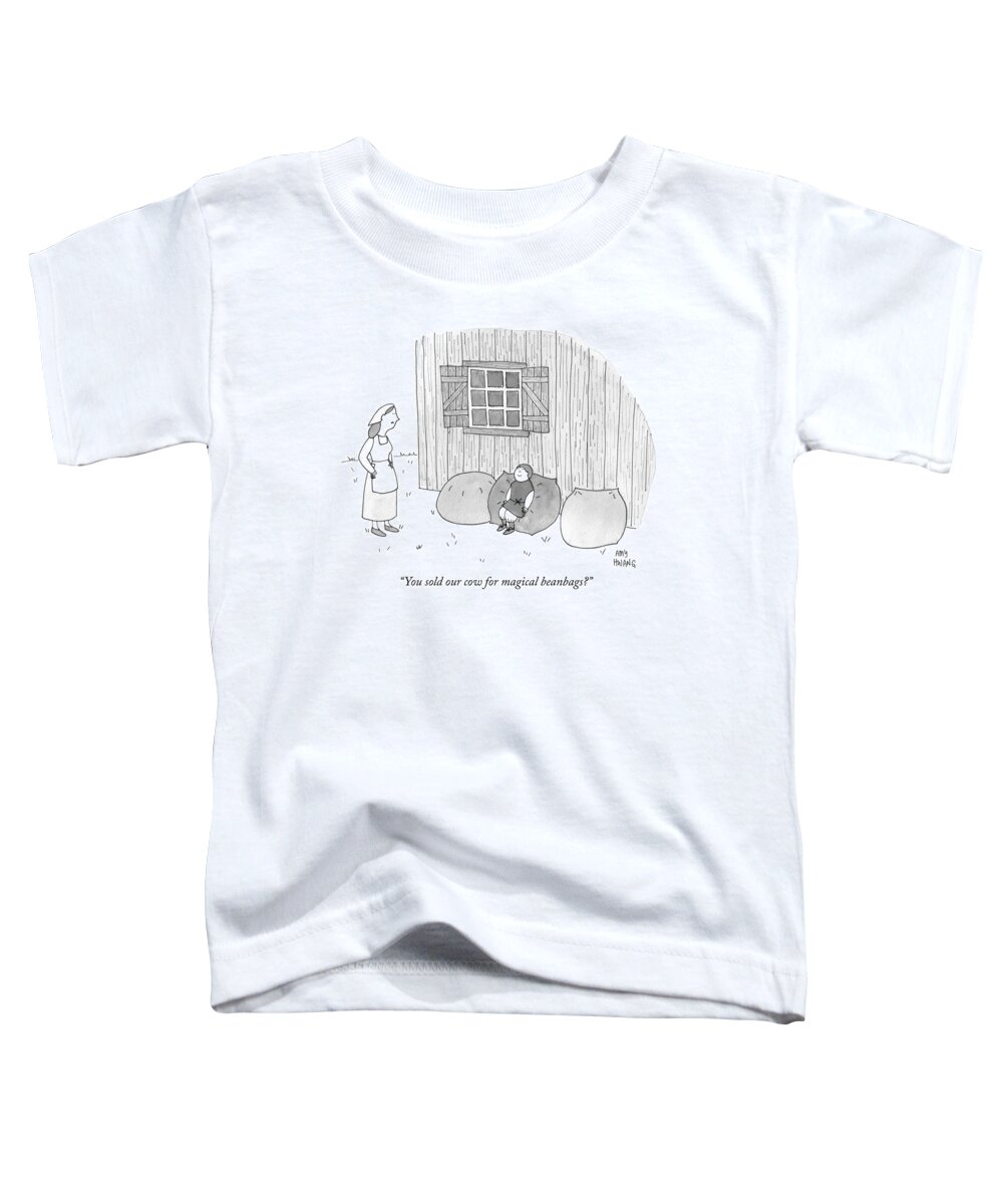 you Sold Our Cow For Magical Bean Bags? Toddler T-Shirt featuring the drawing You sold our cow for magical beanbags by Amy Hwang