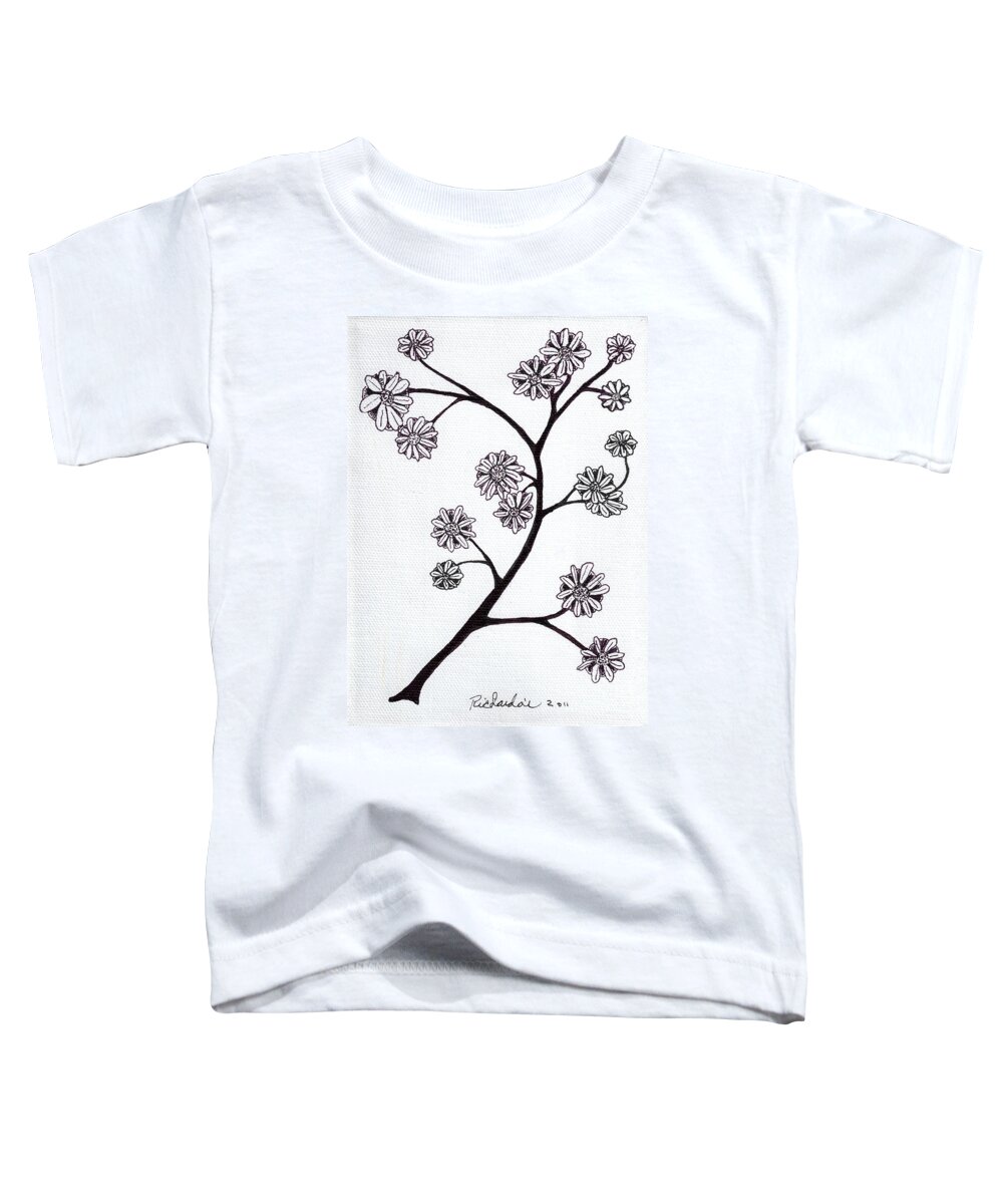 Abstract Toddler T-Shirt featuring the mixed media Zen Sumi Flower Branch Black Ink on White Canvas Ricardos by Ricardos Creations