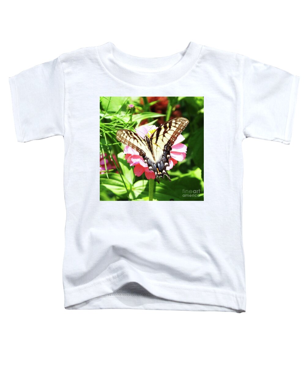Butterfly Toddler T-Shirt featuring the photograph Zinnia 80 Tiger Swallowtail by Lizi Beard-Ward