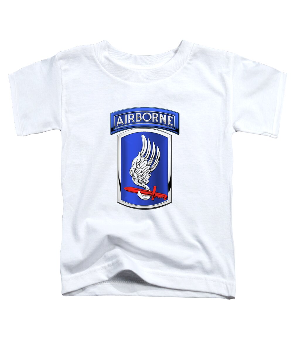 Military Insignia & Heraldry By Serge Averbukh Toddler T-Shirt featuring the digital art 173rd Airborne Brigade Combat Team - 173rd A B C T Insignia over White Leather by Serge Averbukh