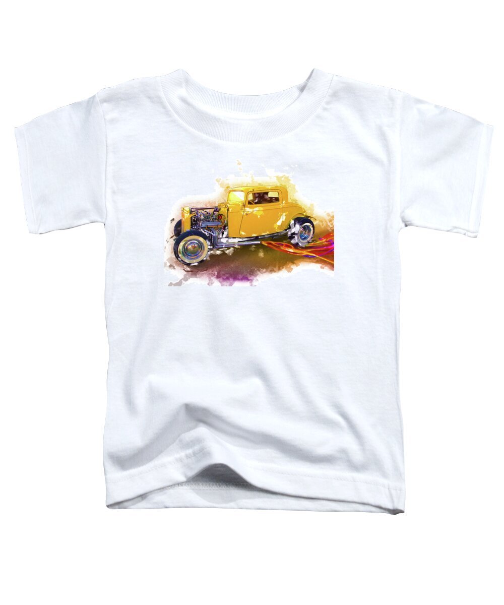 32 Ford Yellow Toddler T-Shirt featuring the digital art 1932 Ford Hotrod by Rick Wicker