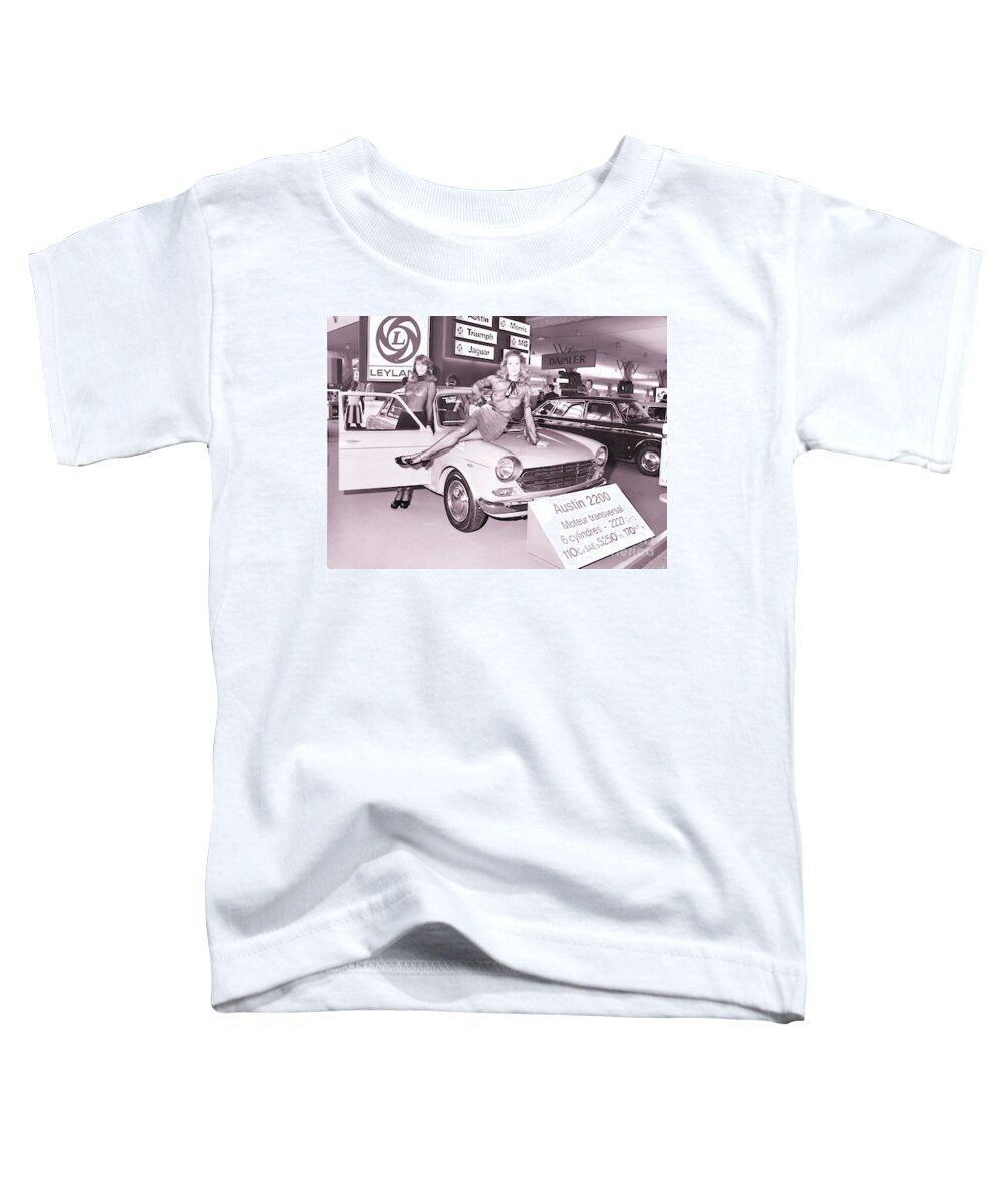 Vintage Toddler T-Shirt featuring the photograph 1960s Motor Show Austin 2200 With Women In See Thru Clothes by Retrographs
