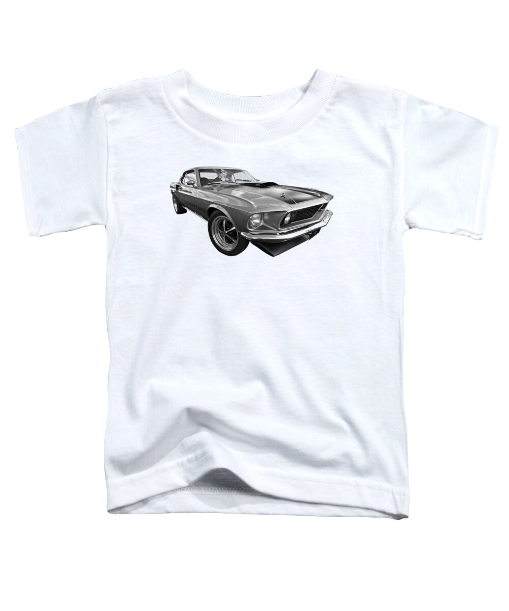 Classic Ford Mustang Toddler T-Shirt featuring the photograph 1969 Mach 1 Mustang Black And White by Gill Billington