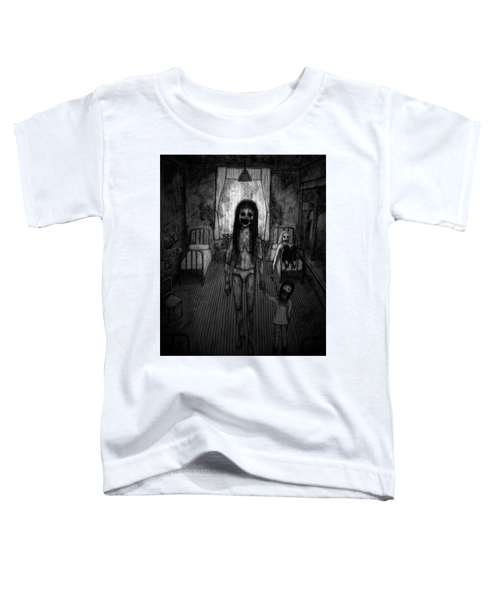 Horror Toddler T-Shirt featuring the drawing Jessica And Her Broken Doll - Artwork #2 by Ryan Nieves