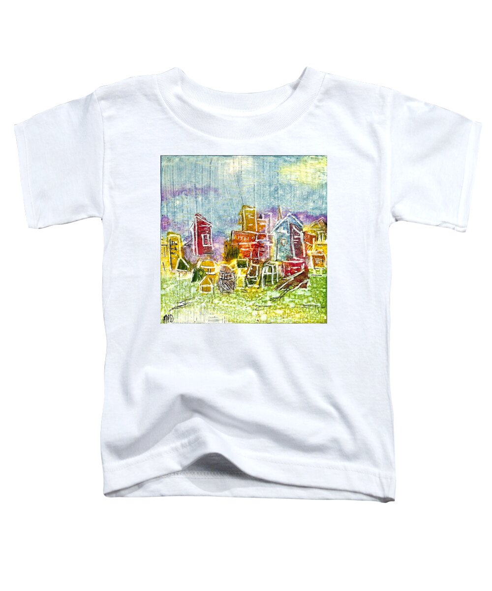 City Scape Toddler T-Shirt featuring the painting 4 Panel Cityscape 3 by Patty Donoghue