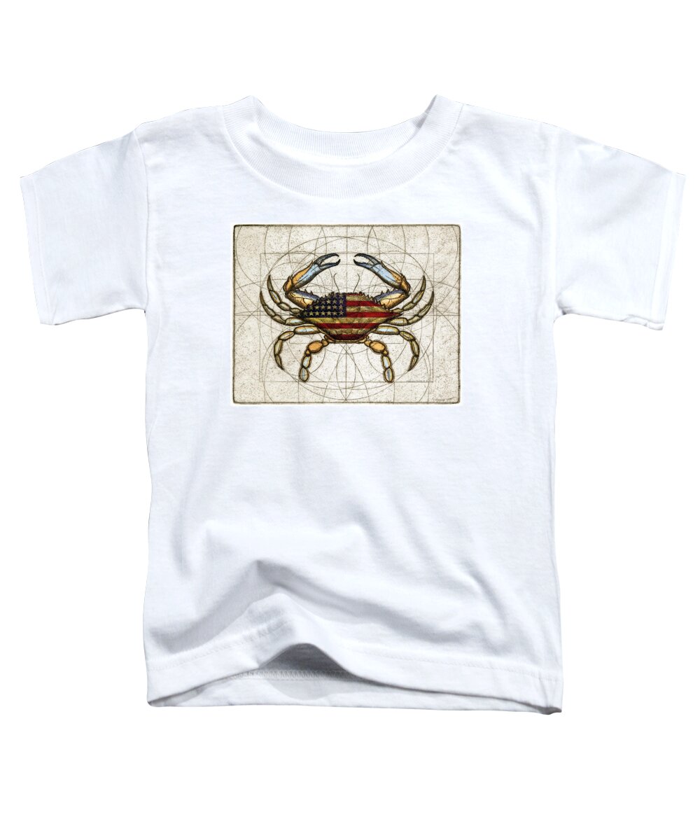 Charles Harden Toddler T-Shirt featuring the mixed media 4th of July Crab by Charles Harden