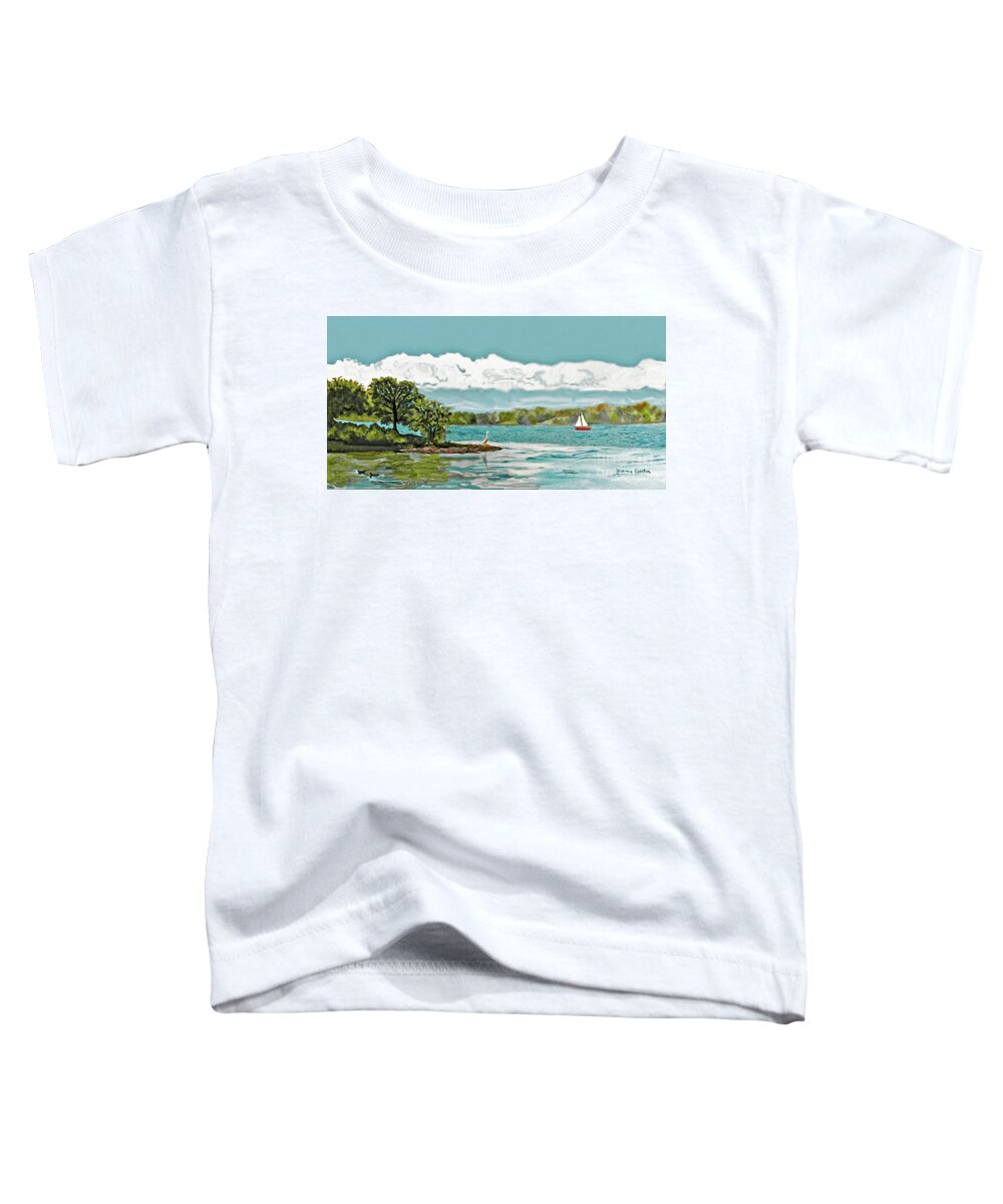 Mixed Media Toddler T-Shirt featuring the mixed media A Perfect Day on the Bay by Jeannie Allerton