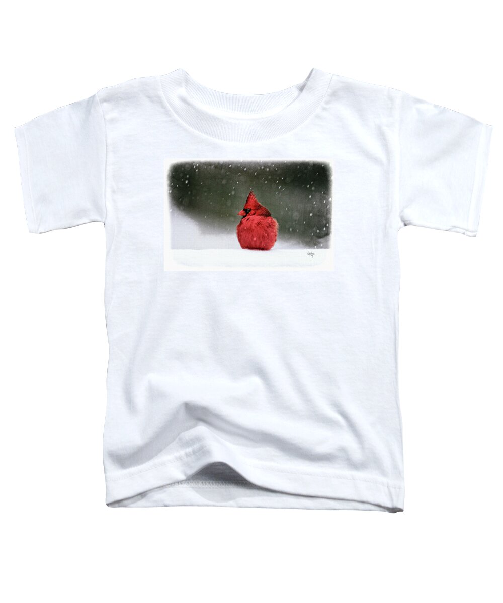 Cardinal Toddler T-Shirt featuring the photograph A Ruby In The Snow by Lois Bryan