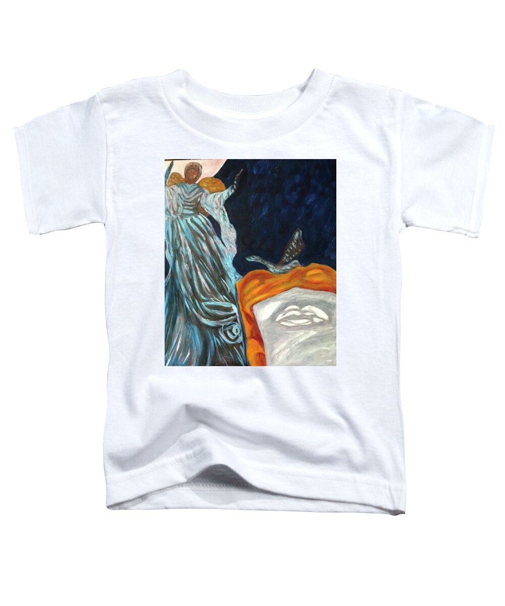 Peace Angel Blue .angel Toddler T-Shirt featuring the painting Angel of Peace by Medge Jaspan