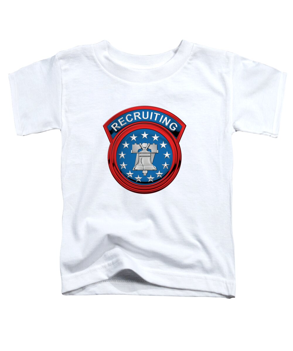 Military Insignia & Heraldry By Serge Averbukh Toddler T-Shirt featuring the digital art Army Recruiting Command - U S A R E C Insignia over White Leather by Serge Averbukh