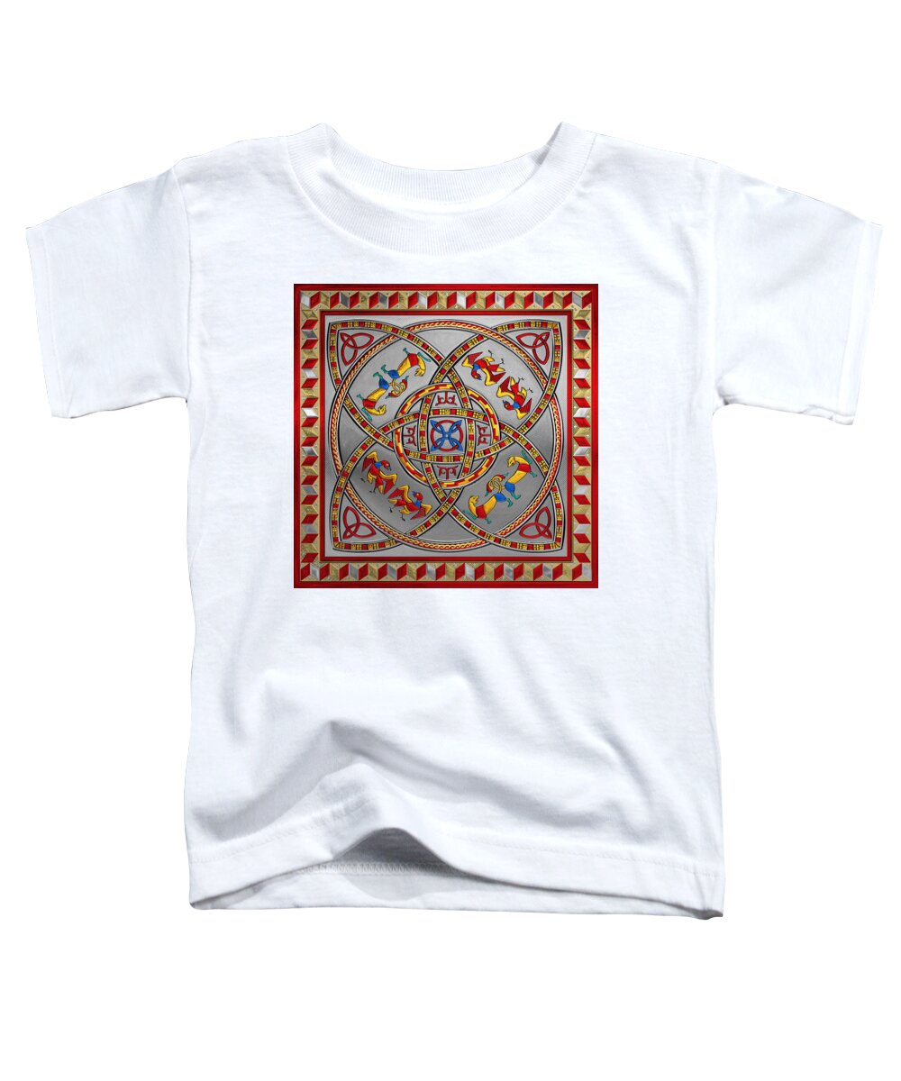 ‘celtic Treasures’ Collection By Serge Averbukh Toddler T-Shirt featuring the digital art Sacred Celtic Dara Knot Cross with Triquetras Lions and Eagles by Serge Averbukh