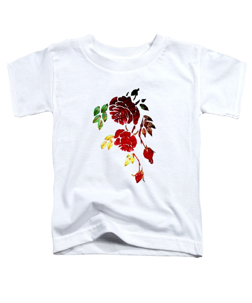 Red Toddler T-Shirt featuring the painting Red Rose Bouquet Watercolor Painting by Delynn Addams