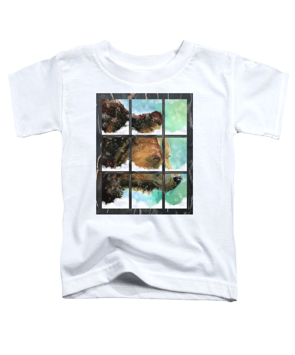 Grizzly Bear Toddler T-Shirt featuring the painting Bear Outside My Window by Joan Chlarson