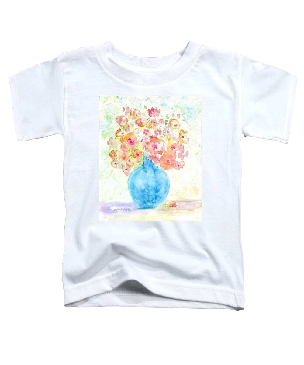 Blue Toddler T-Shirt featuring the painting Blue Vase with Flowers by Claudette Carlton