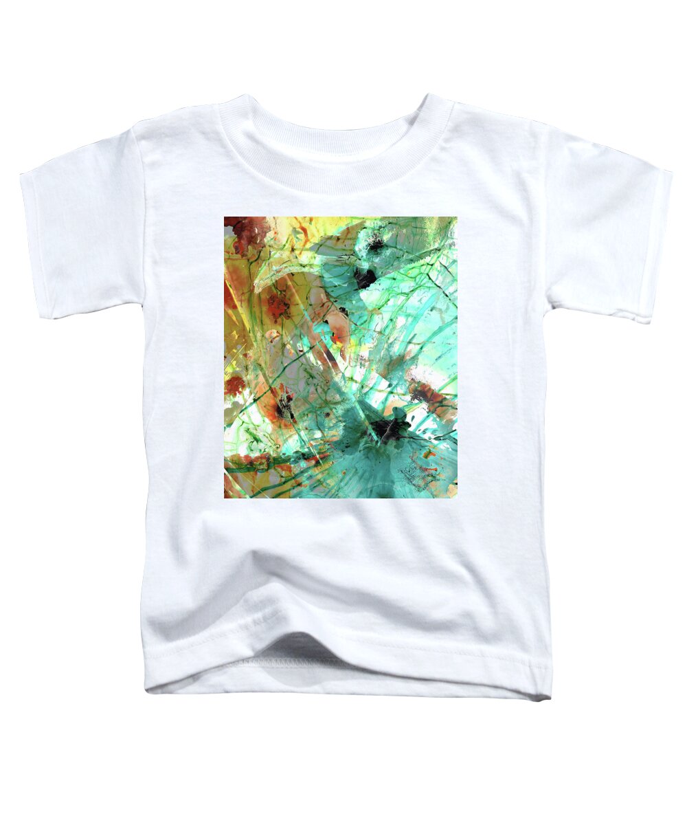 Brown Toddler T-Shirt featuring the painting Brown and Teal Abstract Art - Give And Take - Sharon Cummings by Sharon Cummings