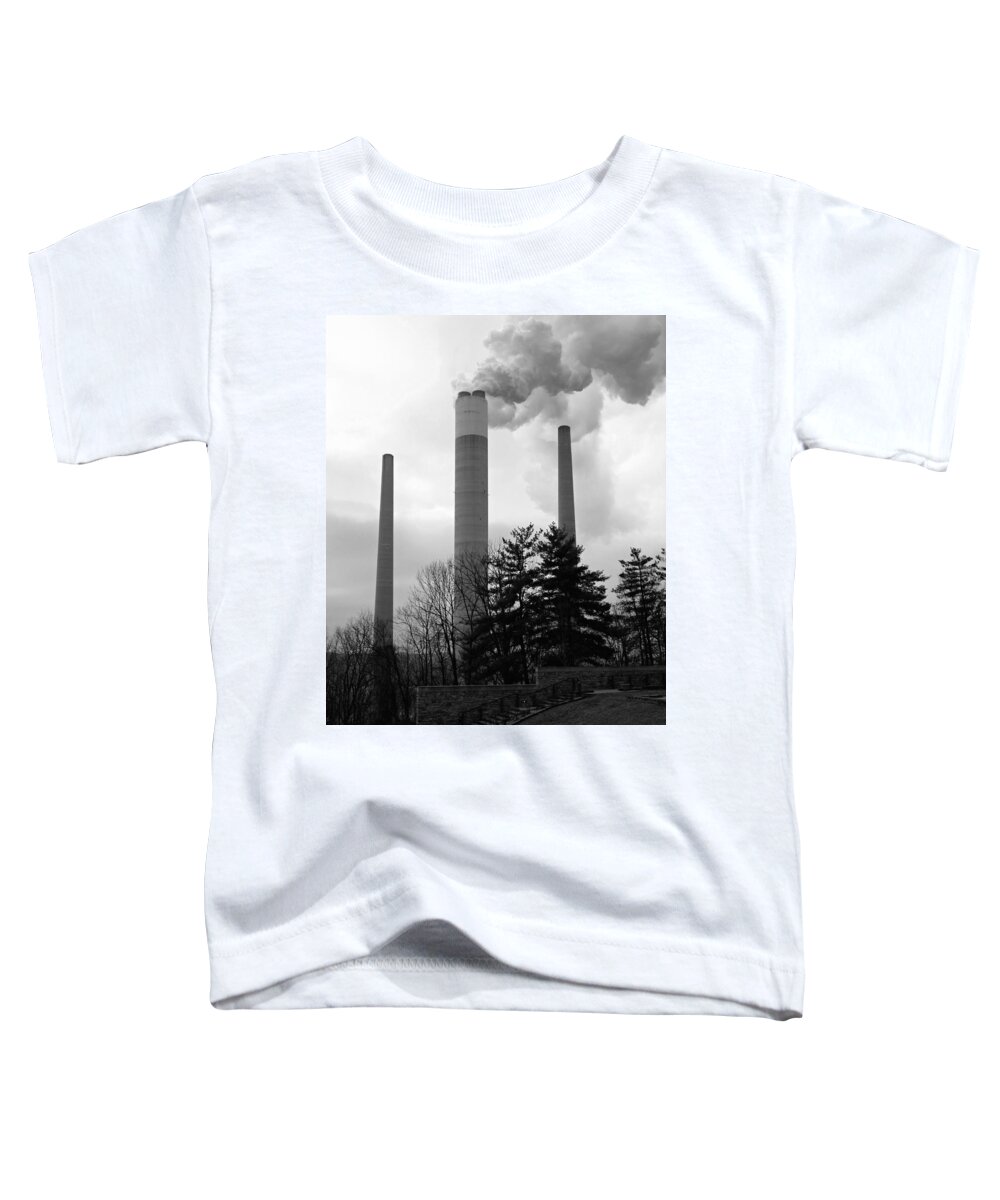 Smokestacks Toddler T-Shirt featuring the photograph BW Clifty Falls Smokestacks by Mike McBrayer