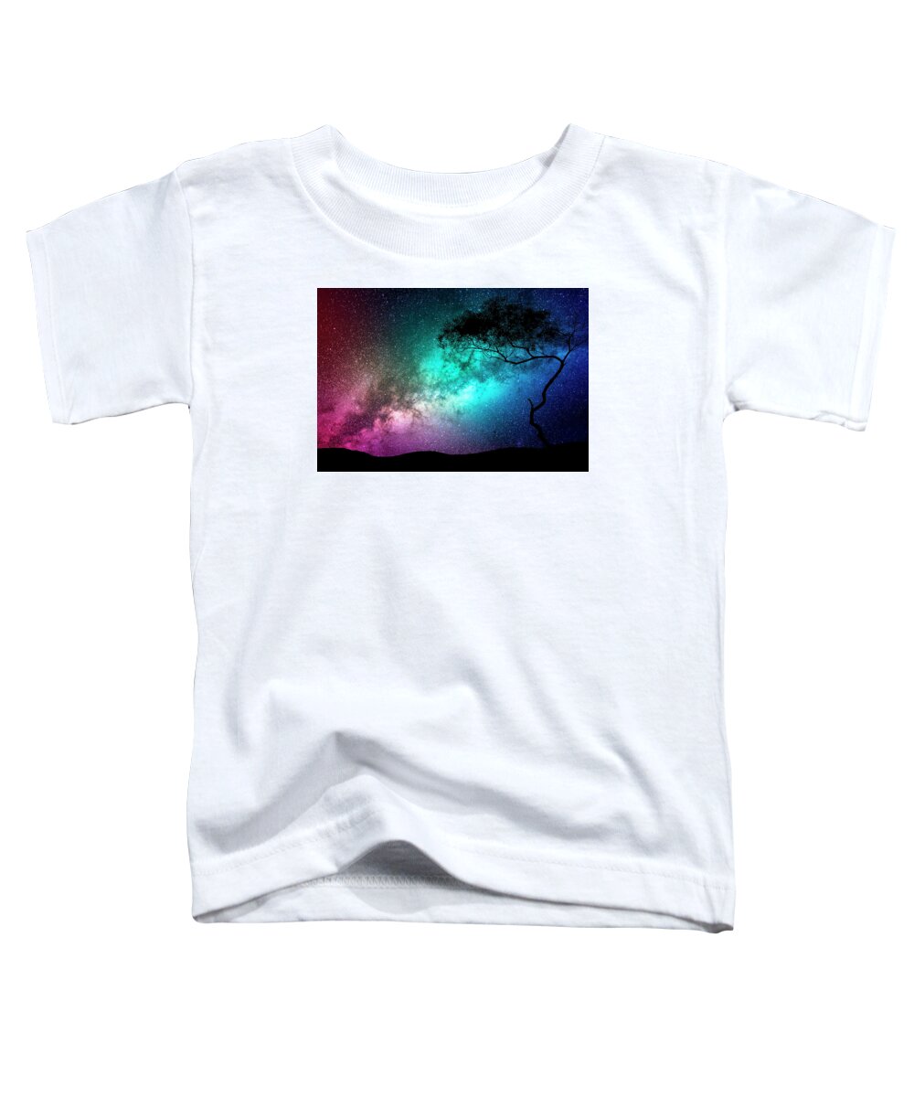 Dreamland Toddler T-Shirt featuring the mixed media Dreamland Midnight Moment With Magical Nightsky by Johanna Hurmerinta