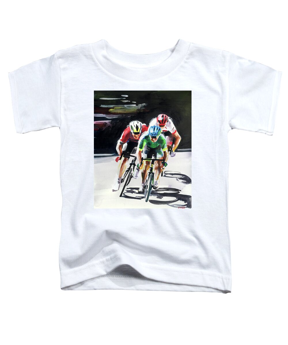 Letour Toddler T-Shirt featuring the painting Fight to the Finish Stage 14 2018 by Shirley Peters