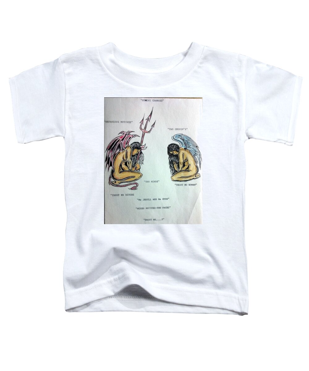 Black Art Toddler T-Shirt featuring the drawing Gemini Changez by Joedee