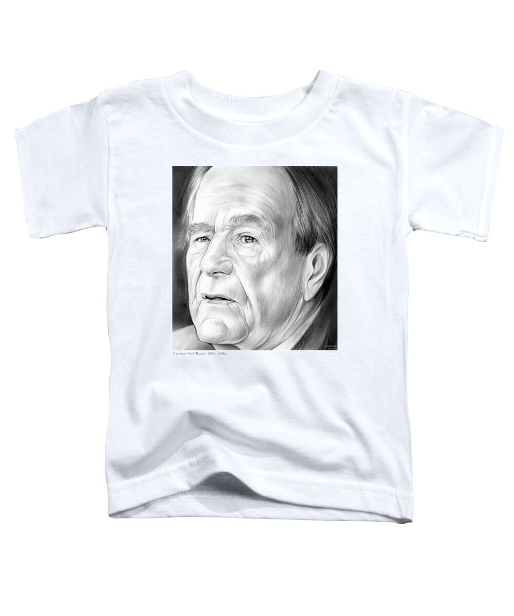 George Hw Bush Toddler T-Shirt featuring the drawing George HW Bush 1924 - 2018 by Greg Joens