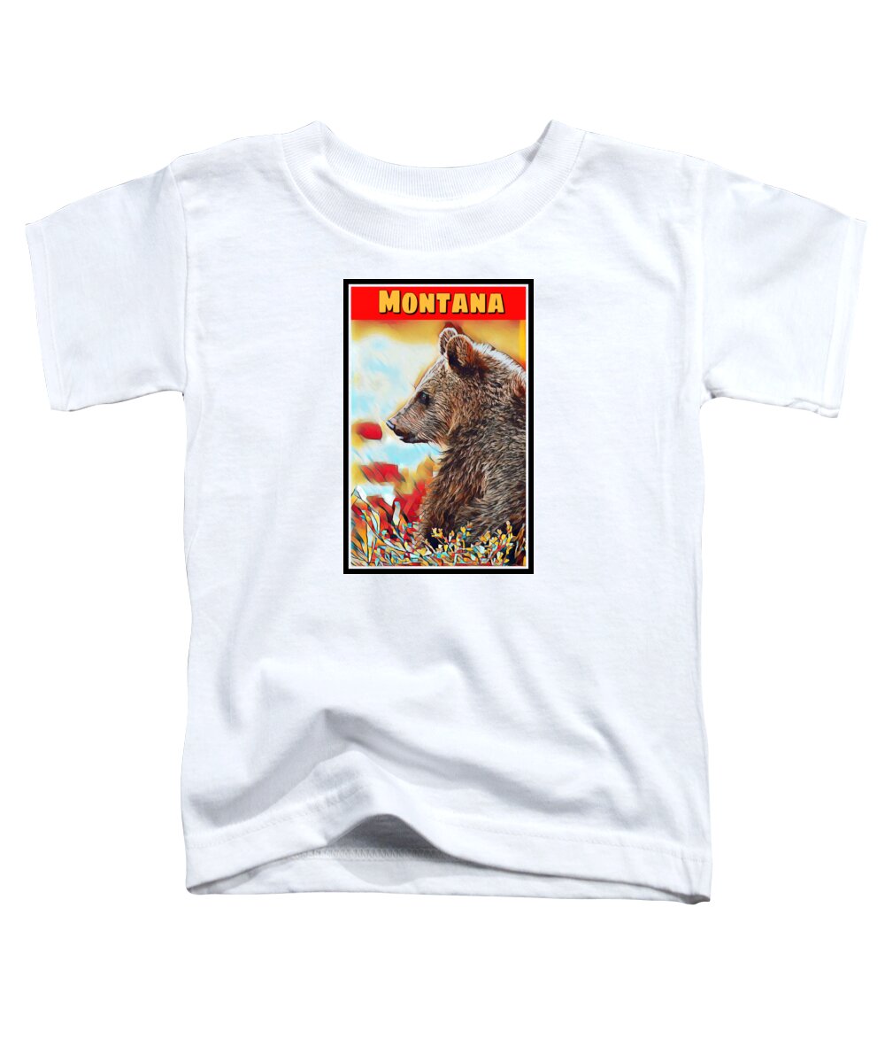 Wildlife Toddler T-Shirt featuring the digital art Grizzly Bear Art Montana Wildlife Travel Poster by Shelli Fitzpatrick