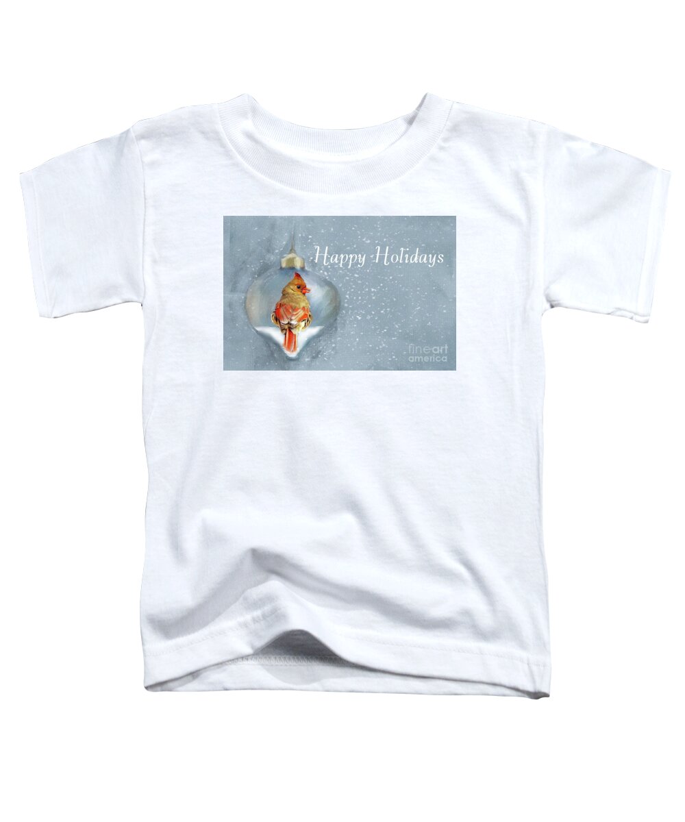 Female Northern Cardinal Toddler T-Shirt featuring the photograph Happy Holidays from Our House to Your House by Janette Boyd