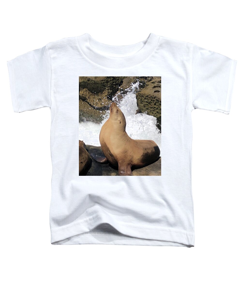 Sea Lion Toddler T-Shirt featuring the mixed media In the spotlight by Lauren Serene