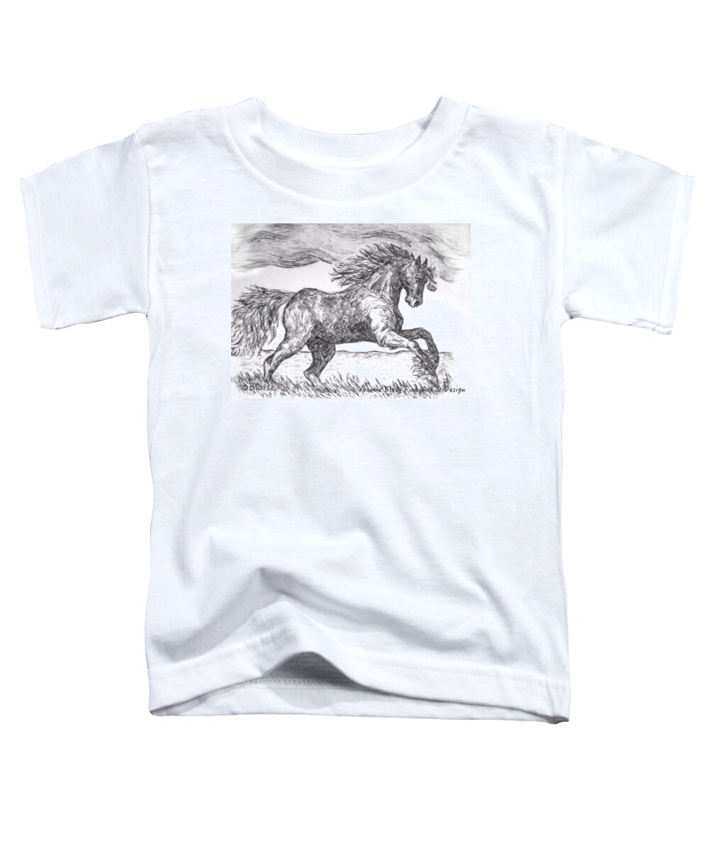 Horse Toddler T-Shirt featuring the drawing Into The Wind by Yvonne Blasy