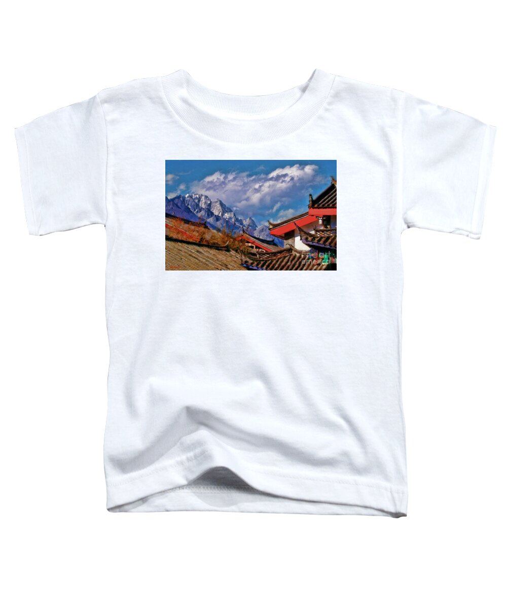  Toddler T-Shirt featuring the photograph Jade Dragon Snow Mountain Over Shuhe Ancient Town by Blake Richards