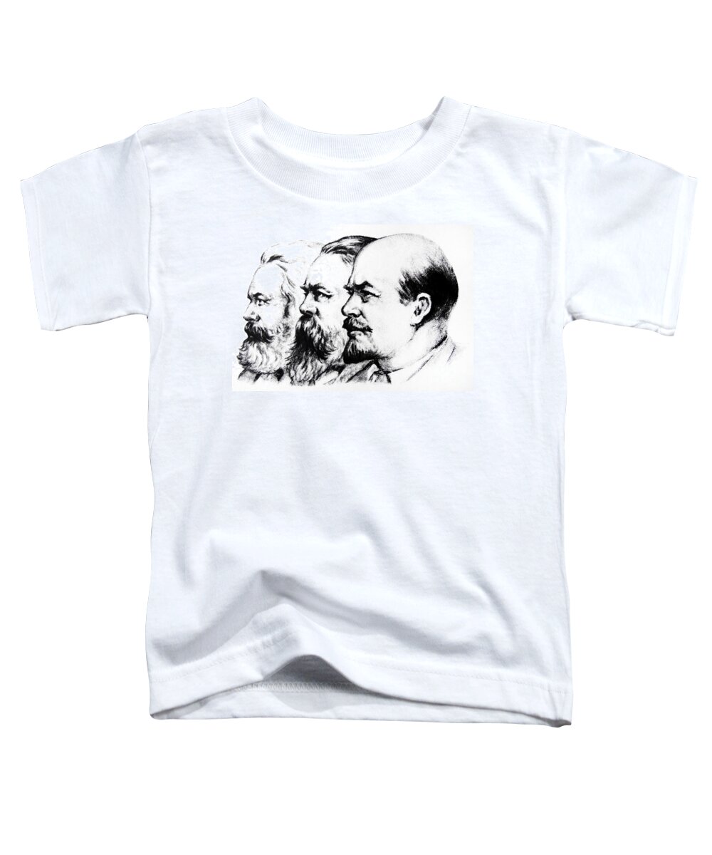 Marxist Toddler T-Shirt featuring the drawing Left to Right Karl Marx Friedrich Engels Vladimir Lenin by Russian School