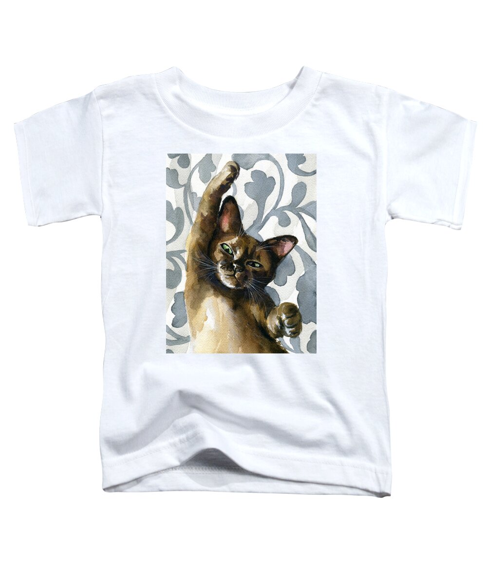 Cat Toddler T-Shirt featuring the painting Little Cutie by Dora Hathazi Mendes