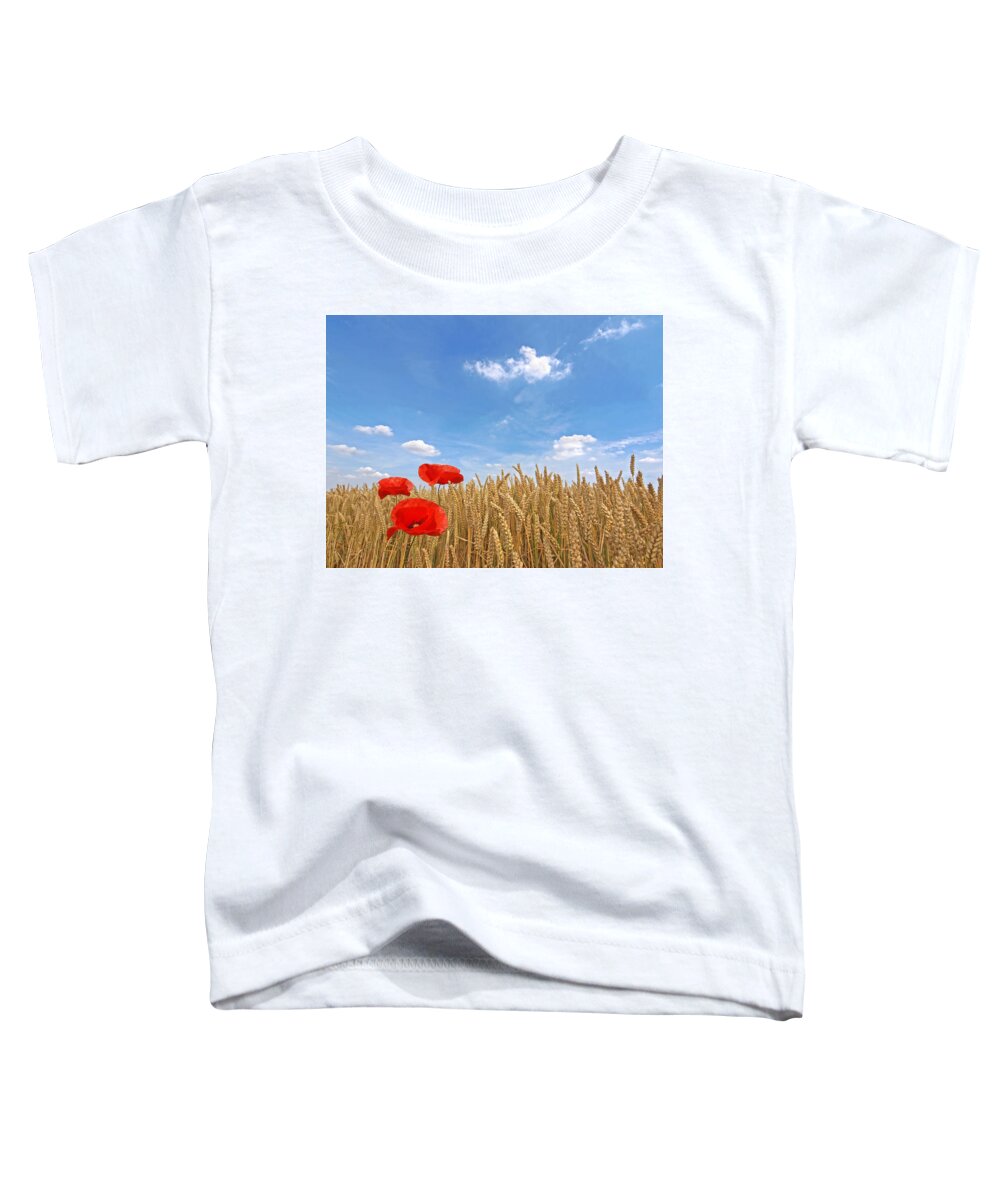 Farm Landscape Toddler T-Shirt featuring the photograph Making A Splash Red Poppies In Wheat Field by Gill Billington