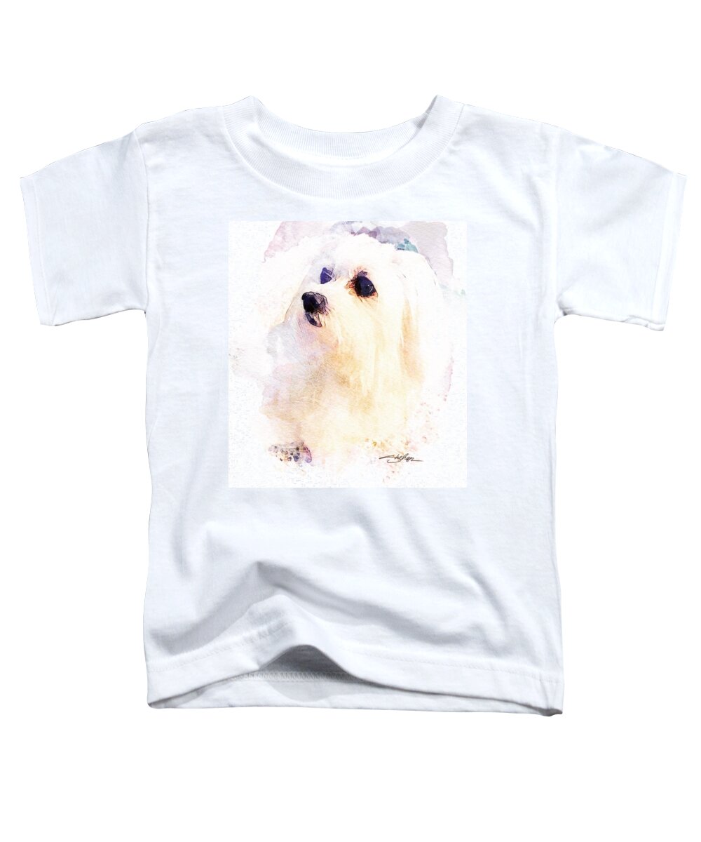 Maltese Toddler T-Shirt featuring the mixed media Maltese -Miss Cookie by Shehan Wicks