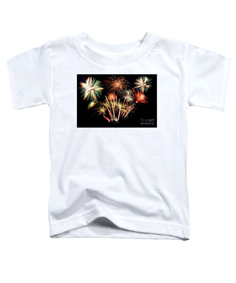 Fireworks Toddler T-Shirt featuring the photograph Many firework explosions in the sky by Simon Bratt