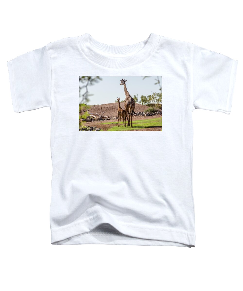 Giraffe Toddler T-Shirt featuring the photograph Motherly love2 by Darrell Foster